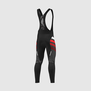 Fdx Men's Black & Red Long Sleeve Cycling Jersey & Gel Padded Bib Tights Pants for Winter Roubaix Thermal Fleece Road Bike Wear Windproof, Hi-viz Reflectors & Pockets - Equin