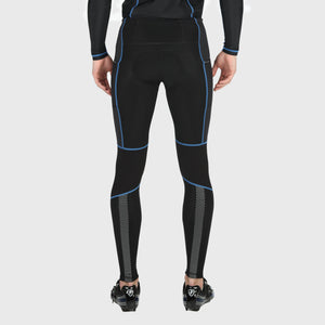 Fdx Mens Storage Pockets Gel Padded Cycling Tights Black & Blue For Winter Roubaix Thermal Fleece Reflective Warm Leggings - All Day Bike Long Pants