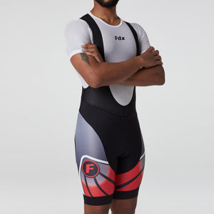 Fdx Mens Black & Red Short Sleeve Cycling Jersey & Gel Padded Bib Shorts Best Summer Road Bike Wear Light Weight, Hi-viz Reflectors & Pockets - Signature