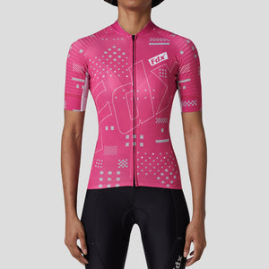 Fdx Best Women's Pink & Black Short Sleeve Cycling Jersey & Gel Padded Bib Shorts Best Summer Road Bike Wear Light Weight, Hi viz Reflectors & Pockets - All Day