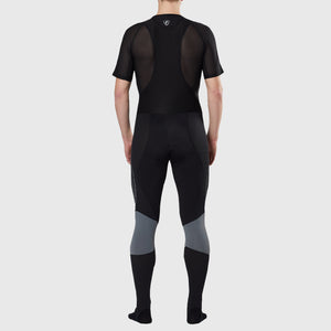 Fdx Mens Black & Grey Long Sleeve Cycling Jersey & Gel Padded Bib Tights Pants for Winter Roubaix Thermal Fleece Road Bike Wear Windproof, Hi-viz Reflectors & Pockets - Thermodream