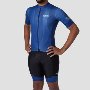 Fdx Short Sleeve Cycling Jersey & Gel Padded Bib Shorts for Mens Blue Best Summer Road Bike Wear Light Weight, Hi-viz Reflectors & Pockets - Essential