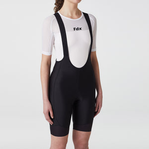 Fdx Womens Black Short Sleeve Cycling Jersey & Gel Padded Bib Shorts Best Summer Road Bike Wear Light Weight, Hi viz Reflectors & Pockets - Duo