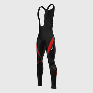 Fdx Mens Black & Red Gel Padded Cycling Bib Tights For Winter Roubaix Thermal Fleece Reflective Warm Leggings - Viper Bike Pants