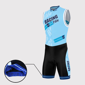 Fdx Mens Black & Blue Sleeveless Gel Padded Triathlon / Skin Suit for Summer Cycling Wear, Runnung & Swimming Half Zip - Core
