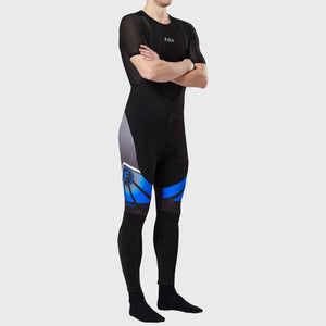 Fdx Men's Black & Blue Long Sleeve Cycling Jersey & Gel Padded Bib Tights Pants for Winter Roubaix Thermal Fleece Road Bike Wear Windproof, Hi-viz Reflectors & Pockets - Signature