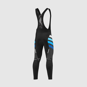 Fdx Men's Black & Blue Long Sleeve Cycling Jersey & Gel Padded Bib Tights Pants for Winter Roubaix Thermal Fleece Road Bike Wear Windproof, Hi-viz Reflectors & Pockets - Equin