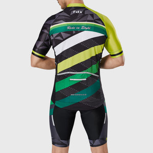 Fdx Mens Pockets Yellow Short Sleeve Cycling Jersey & Gel Padded Bib Shorts Best Summer Road Bike Wear Light Weight, Hi-viz Reflectors & Pockets - Equin