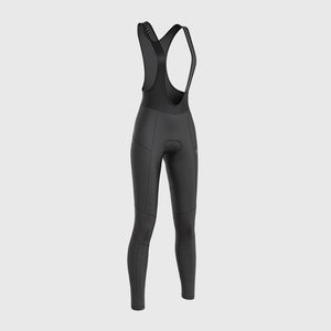 Fdx Black Women's Cushion Padded Bib Tights Pants for Winter Roubaix Thermal Fleece Lightweight, water Resistance Road Bike Wear Windproof, Hi viz Reflectors & Pockets - Duo