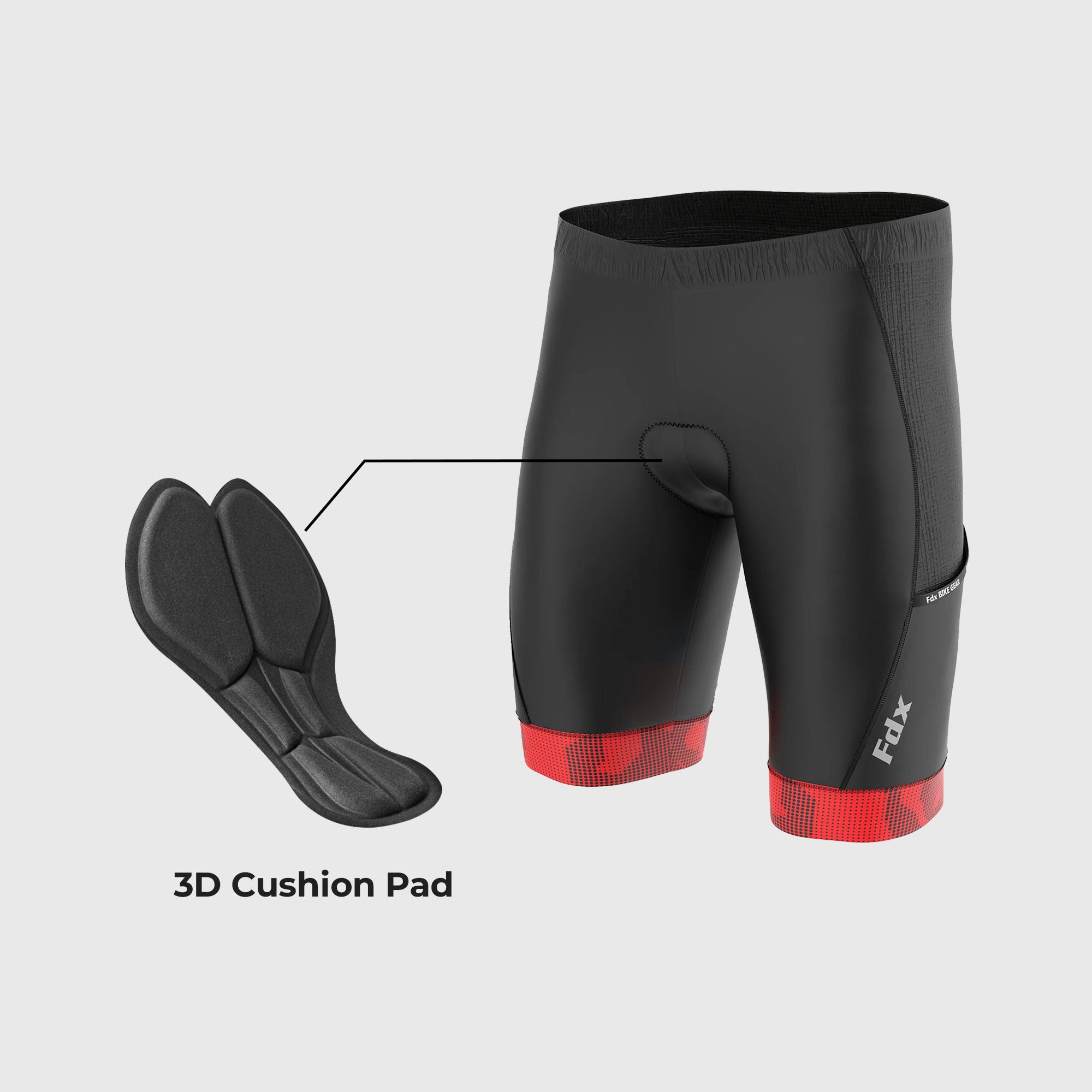 Fdx Mens Black & Red Gel Padded Cycling Shorts for Summer Best Outdoor Knickers Road Bike Short Length Pants - All Day
