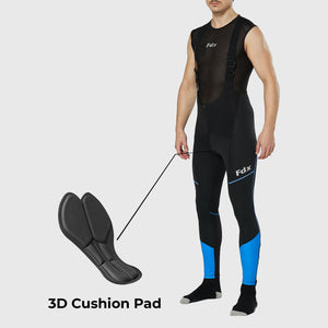 Fdx Mens Black & Blue Chamois Padded Cycling Bib Tights For Winter Roubaix Thermal Fleece Reflective Warm Leggings - Azure Bike Pants
