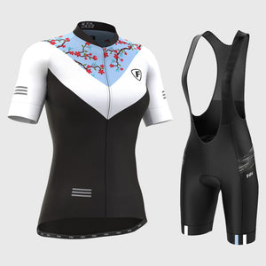 FDX Women's Black, White & Blue Short Sleeve Best Cycling Jersey & Breathable Mesh Bib Short Reflective Details 3D Cushion Pad Lightweight