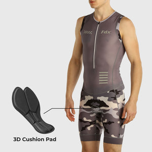 Fdx Mens Grey Sleeveless Gel Padded Triathlon / Skin Suit for Summer Cycling Wear, Running & Swimming Half Zip - Camouflage
