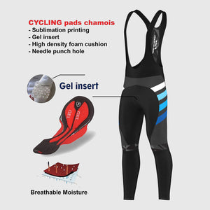 Fdx Mens Black & Blue Chamois Padded Cycling Bib Tights For Winter Roubaix Thermal Fleece Reflective Warm Leggings - Equin Bike Pants