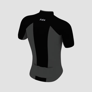 Fdx Mens Pockets Short Sleeve Cycling Jersey Black & Grey for Summer Best Road Bike Wear Top Light Weight, Full Zipper, Pockets & Hi-viz Reflectors - Brisk