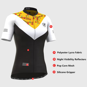 FDX Women’s short sleeves Yellow, white & Black cycling jersey quick dry breathable top, skin friendly lightweight half sleeves summer biking shirt for sports outdoor