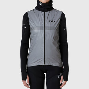 Fdx Women's Black & Grey Cycling Gilet Sleeveless Vest for Winter Clothing 360° Reflective, Lightweight, Windproof, Waterproof & Pockets