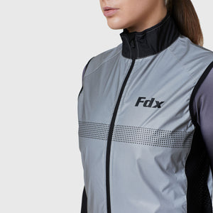 Fdx Women Grey & Black Sleeveless Cycling Gilet Winter Lightweight Waterproof Windproof Hi Viz Reflectors & Pockets Summer All Weather Cycling Gear UK