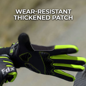 FDX Black & Green Full Finger Unisex Gloves Windproof Mountain Bike Mitts Hi Viz Reflectors Breathable Smart Phone Touch Screen Gel Padded Winter Cycling Gear UK