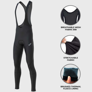 Fdx Breathable Mens Gel Padded Cycling Bib Tights Black For Winter Roubaix Thermal Fleece Reflective Warm Stretchable Leggings - Arch Bike Pants