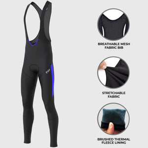 Fdx Men's Black & Blue Long Sleeve Cycling Jersey & Gel Padded Bib Tights Pants for Winter Roubaix Thermal Fleece Road Bike Wear Windproof, Hi-viz Reflectors & Pockets - Arch
