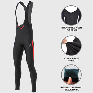 Fdx Breathable Mens Gel Padded Cycling Bib Tights Black & Red  For Winter Roubaix Thermal Fleece Reflective Warm Stretchable Leggings - Arch Bike Pants