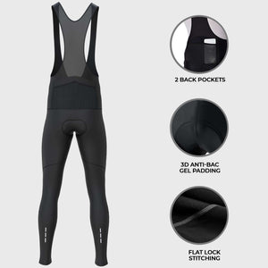 Fdx Mens Storage Pockets Gel Padded Cycling Bib Tights Black For Winter Roubaix Thermal Fleece Reflective Warm Leggings - Arch Bike Pants