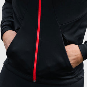 Fdx Best Mens Red Long Sleeve Cycling Jersey for Winter Roubaix Thermal Fleece Road Bike Wear Top Full Zipper, Pockets & Hi-viz Reflectors - Arch