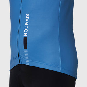 Fdx Best Mens Blue Long Sleeve Cycling Jersey for Winter Roubaix Thermal Fleece Road Bike Wear Top Full Zipper, Pockets & Hi-viz Reflectors - Limited Edition