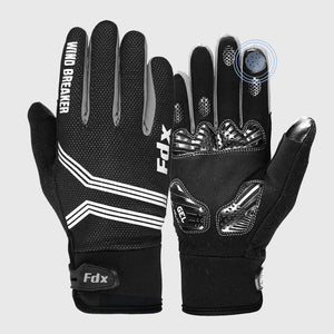 Fdx Black & White Full Finger Cycling Gloves for Winter MTB Road Bike Reflective Thermal & Touch Screen - Dryrest