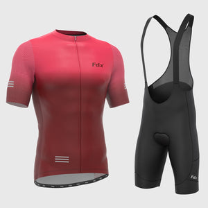 Fdx Mens Pink & Maroon Short Sleeve Cycling Jersey & Gel Padded Bib Shorts Best Summer Road Bike Wear Light Weight, Hi-viz Reflectors & Pockets - Duo