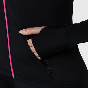 Fdx Women's Black & Pink Long Sleeve Winter Thermal Cycling Jersey Windproof Water Resistance Hi Viz Reflectors & Pockets Cycling Gear UK