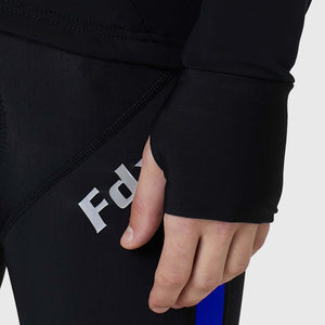 Fdx Mens Blue Long Sleeve Cycling Jersey with Loop Hole for Winter Roubaix Thermal Fleece Road Bike Wear Top Full Zipper, Pockets & Hi-viz Reflectors - Archets & Hi-viz Reflectors - Arch