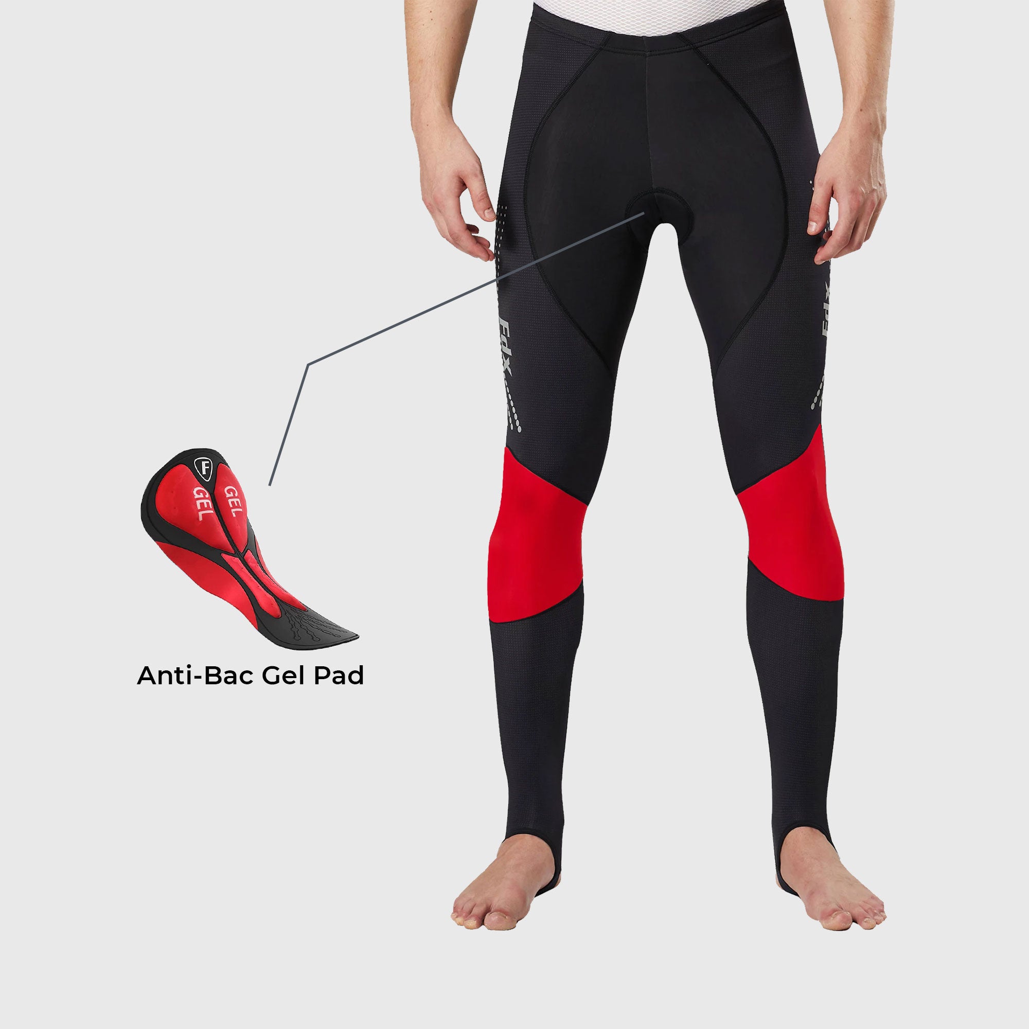 Fdx Mens Black & Red Chamois Gel Padded Cycling Tights For Winter Roubaix Thermal Fleece Reflective Warm Leggings - Thermodream Bike Long Pants