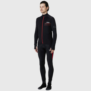 Fdx Men's Black & Red Long Sleeve Cycling Jersey & Gel Padded Bib Tights Pants for Winter Roubaix Thermal Fleece Road Bike Wear Windproof, Hi-viz Reflectors & Pockets - Arch