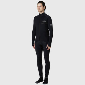 Fdx Men's Black Long Sleeve Cycling Jersey & Gel Padded Bib Tights Pants for Winter Roubaix Thermal Fleece Road Bike Wear Windproof, Hi-viz Reflectors & Pockets - Arch