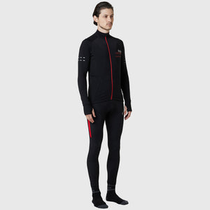 Fdx Men's Black & Red Long Sleeve Cycling Jersey & Gel Padded Bib Tights Pants for Winter Roubaix Thermal Fleece Road Bike Wear Windproof, Hi-viz Reflectors & Pockets - Arch