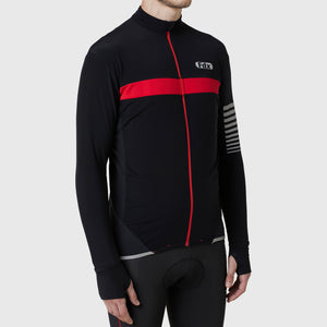 Fdx Mens Warm Long Sleeve Cycling Jersey Red for Winter Roubaix Thermal Fleece Road Bike Wear Top Full Zipper, Pockets & Hi-viz Reflectors - All Day