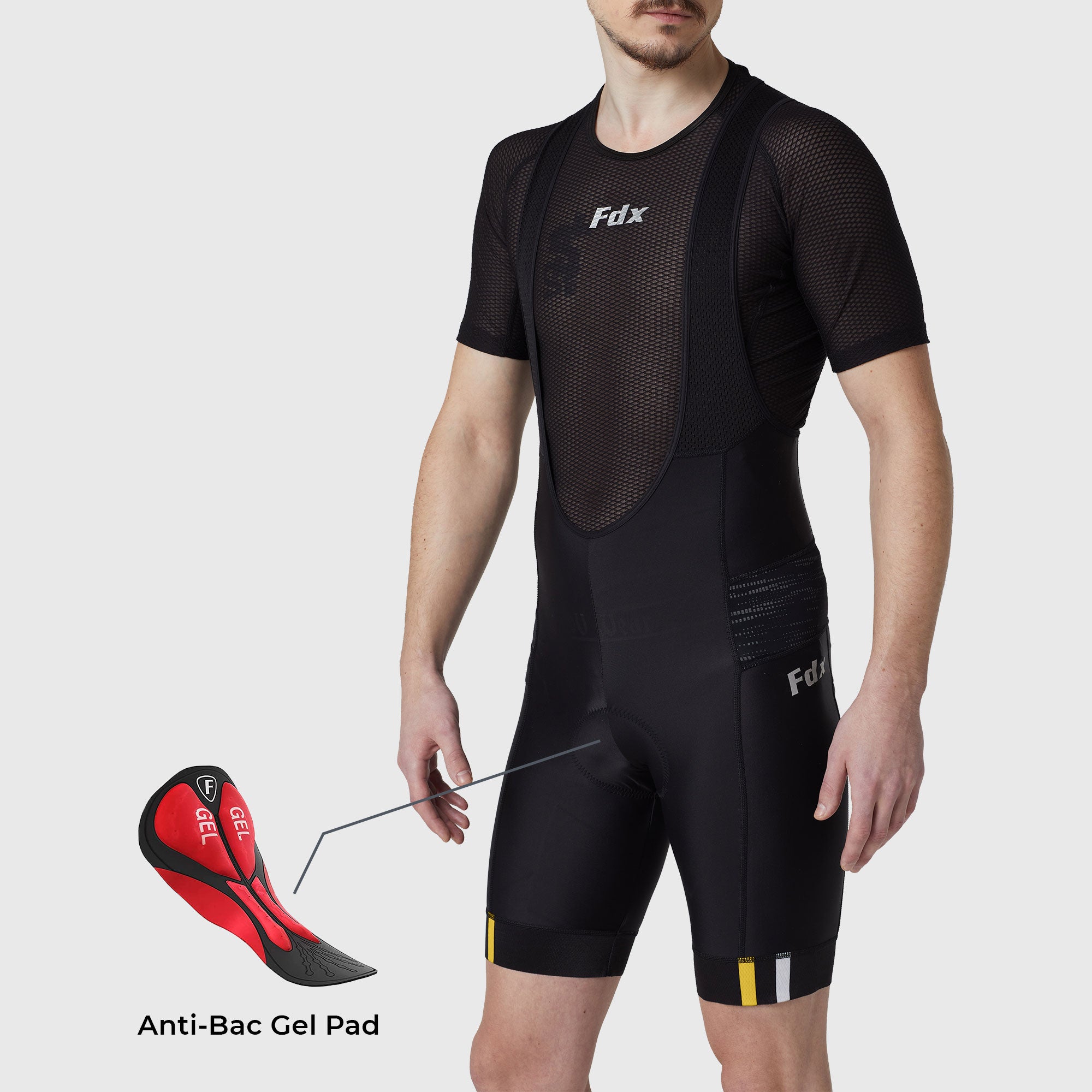 Fdx Mens Black & Yellow Chamois Gel Padded Cycling Bib Shorts For Summer Roubaix Thermal Fleece Reflective Warm Leggings - Velos Bike Shorts