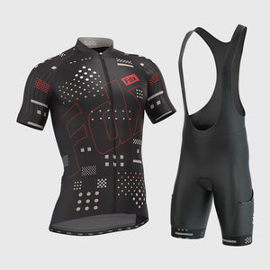 Fdx Mens Red Black Sleeve Cycling Jersey & Gel Padded Bib Shorts Best Summer Road Bike Wear Light Weight, Hi-viz Reflectors & Pockets - All Day