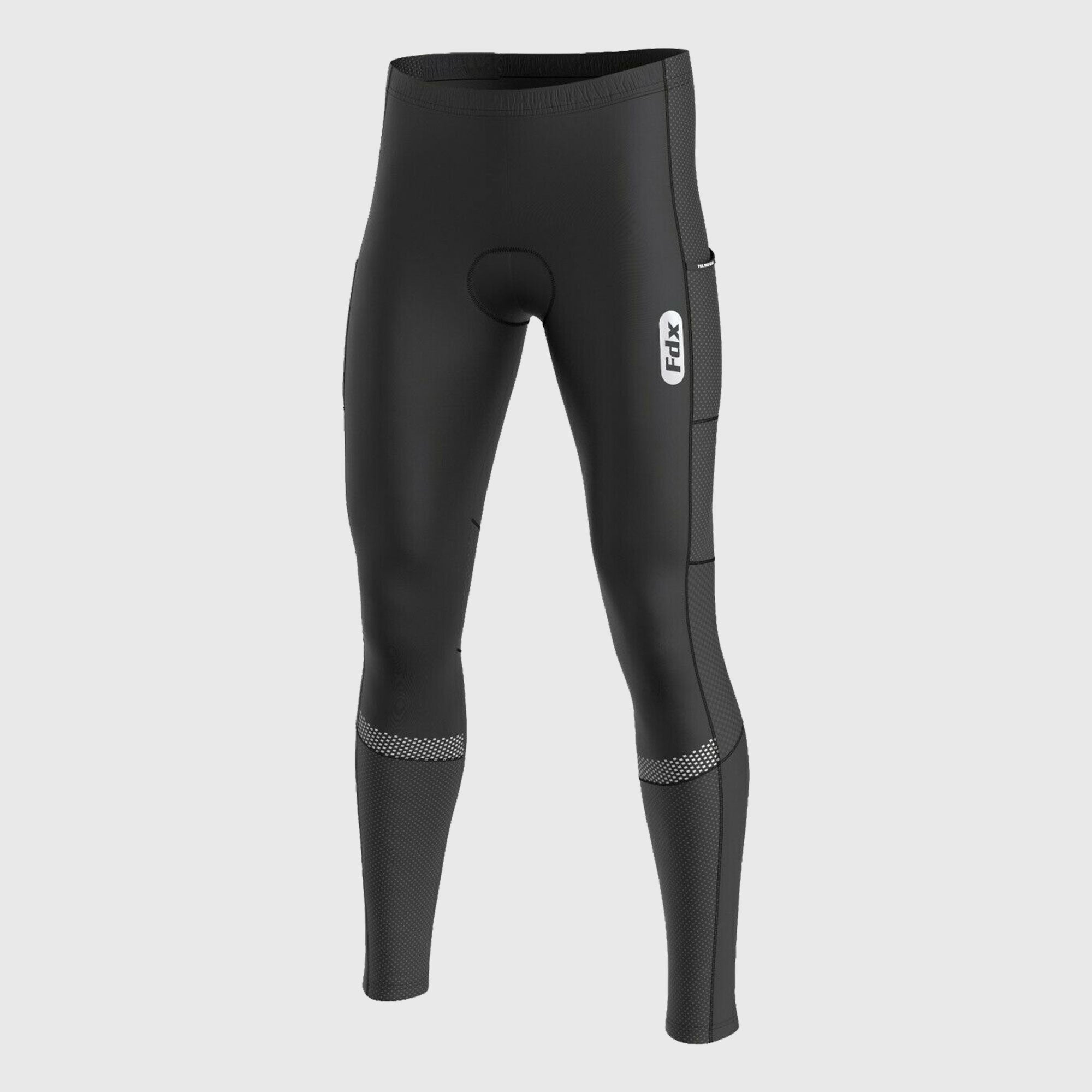 Fdx Mens Black Chamois Gel Padded Cycling Tights For Winter Roubaix Thermal Fleece Reflective Warm Leggings - All Day Bike Long Pants