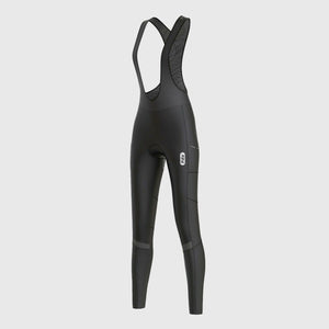 Fdx Womens Black Gel Padded Cycling Bib Tights For Winter Roubaix Thermal Fleece Reflective Warm Leggings - All Day Bike Pants