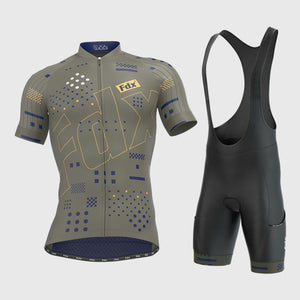 Fdx Mens Green Sleeve Cycling Jersey & Gel Padded Bib Shorts Best Summer Road Bike Wear Light Weight, Hi-viz Reflectors & Pockets - All Day