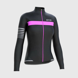 Fdx Best Women's Black & Pink Long Sleeve Cycling Jersey for Winter Roubaix Thermal Fleece Shirt Road Bike Wear Top Full Zipper, Lightweight Pockets & Hi viz Reflectors - All Day