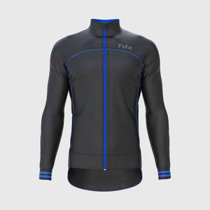 Fdx Mens Black & Blue Cycling Jacket for Winter Thermal Casual Softshell Clothing Lightweight, Windproof, Waterproof & Pockets - Apollux