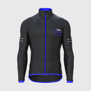 Fdx Mens Black & Blue Cycling Jacket for Winter Thermal Casual Softshell Clothing Lightweight, Windproof, Waterproof & Pockets - Arch