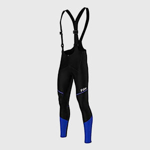 Fdx Mens Black & Blue Gel Padded Cycling Bib Tights For Winter Roubaix Thermal Fleece Reflective Warm Leggings - Azure Bike Pants