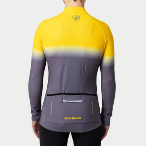 Fdx Mens Yellow & Grey Long Sleeve Cycling Jersey & Gel Padded Bib Tights Pants for Winter Roubaix Thermal Fleece Road Bike Wear Windproof, Hi-viz Reflectors & Pockets - Duo