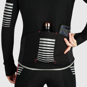 Fdx Mens Red Storage Pockets Long Sleeve Cycling Jersey for Winter Roubaix Thermal Fleece Road Bike Wear Top Full Zipper, Pockets & Hi-viz Reflectors - All Day