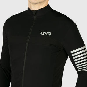 Fdx Mens Black Long Sleeve Cycling Jerseys & Gel Padded Bib Tights Cold Weather for Winter Roubaix Thermal Fleece Road Bike Wear Windproof, Hi-viz Reflectors & Pockets - All Day